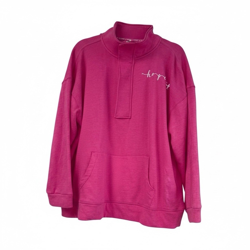 Gildan Susan G Komen Hope Pink Fleece Quarter Zip Sweatshirt Womens XXL Pocket